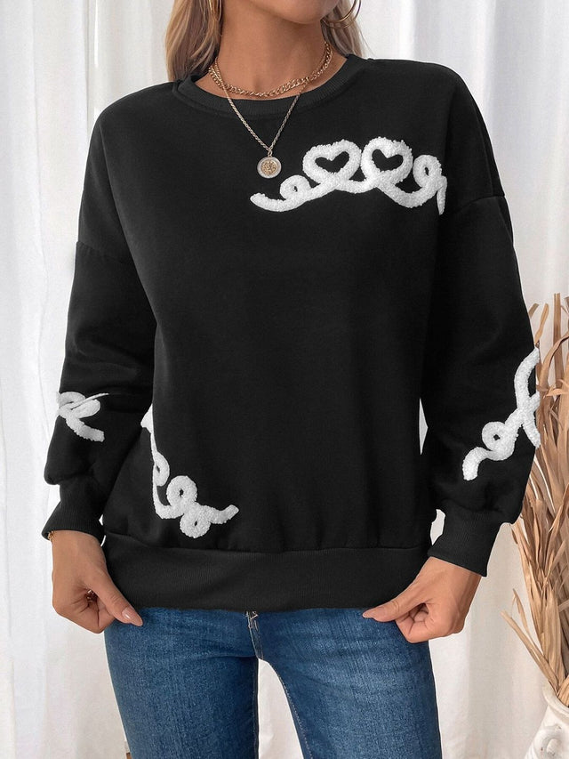 Embroidered Sweatshirt in Black Cotton - Nowi Korean Fashion