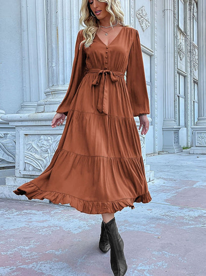 Women's Brown Fit & Flare Midi Dress Blend Printed