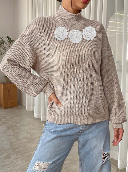 Women Ribbed Pullover with Applique Detail