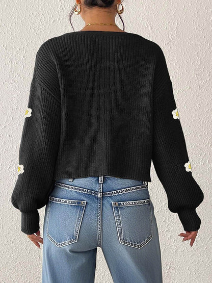Women Floral Crop Cardigan with Embroidered Detail