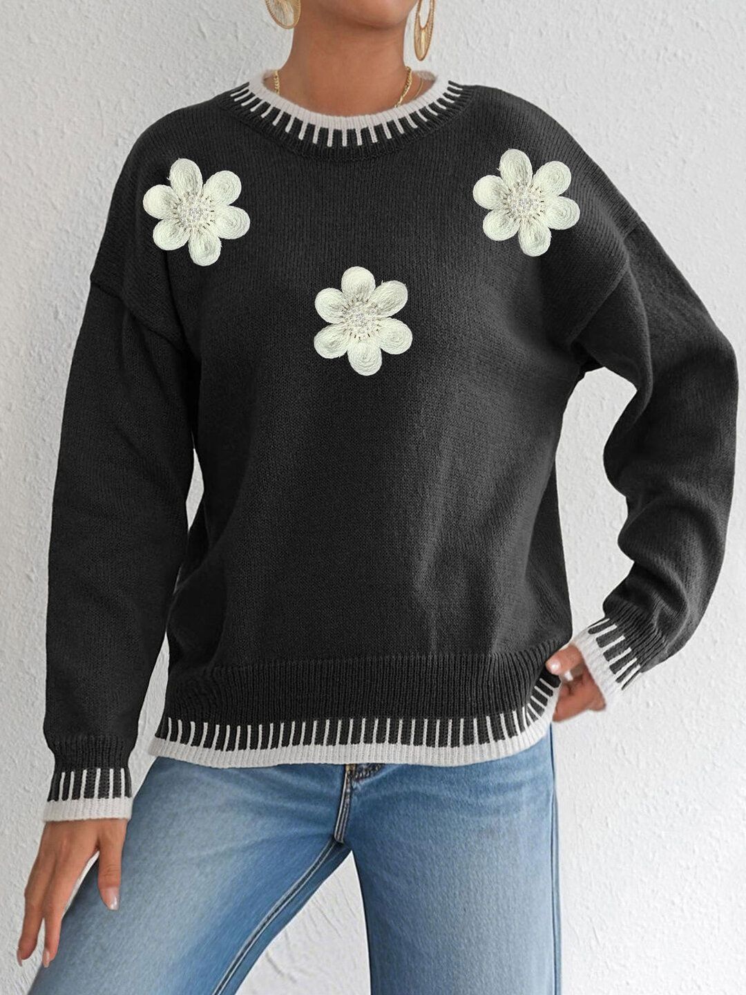 Women Floral Pullover with Applique Detail