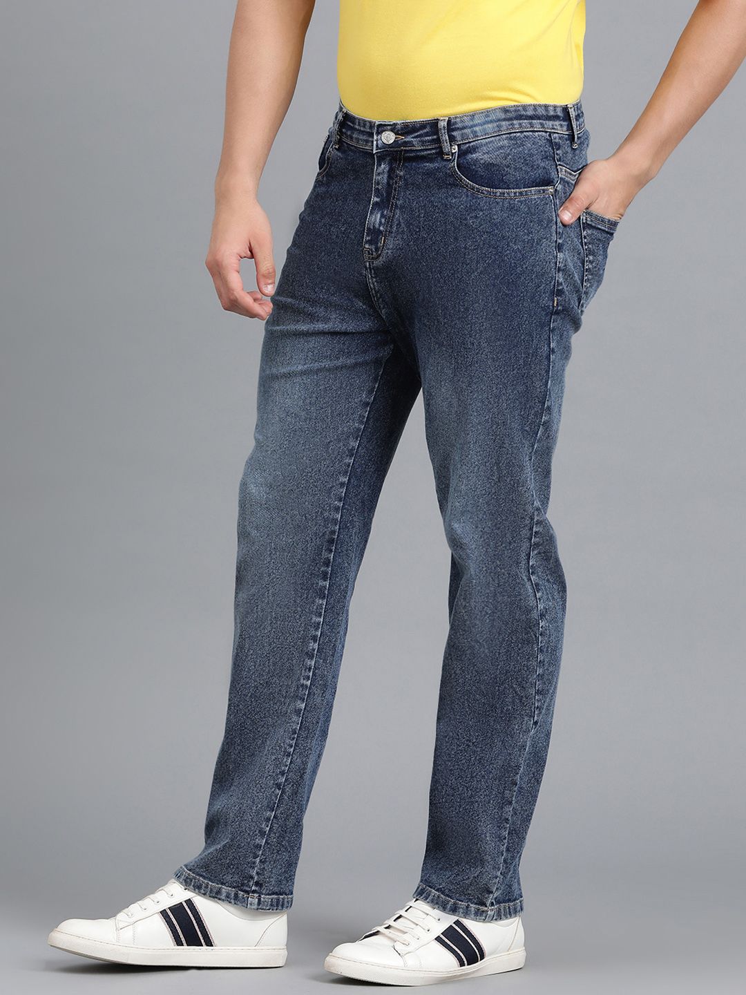 Men Straight Fit Mid-Rise Light Fade Clean Look Cotton Jeans