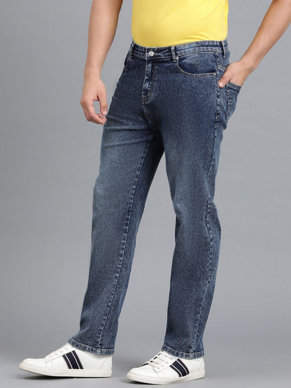 Men Straight Fit Mid-Rise Light Fade Clean Look Cotton Jeans