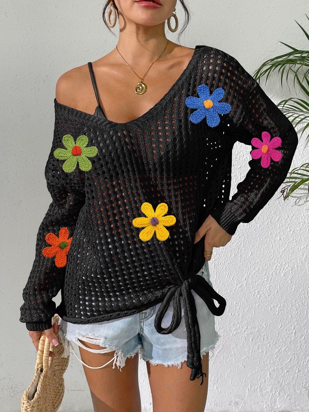 Women Floral Pullover with Applique Detail