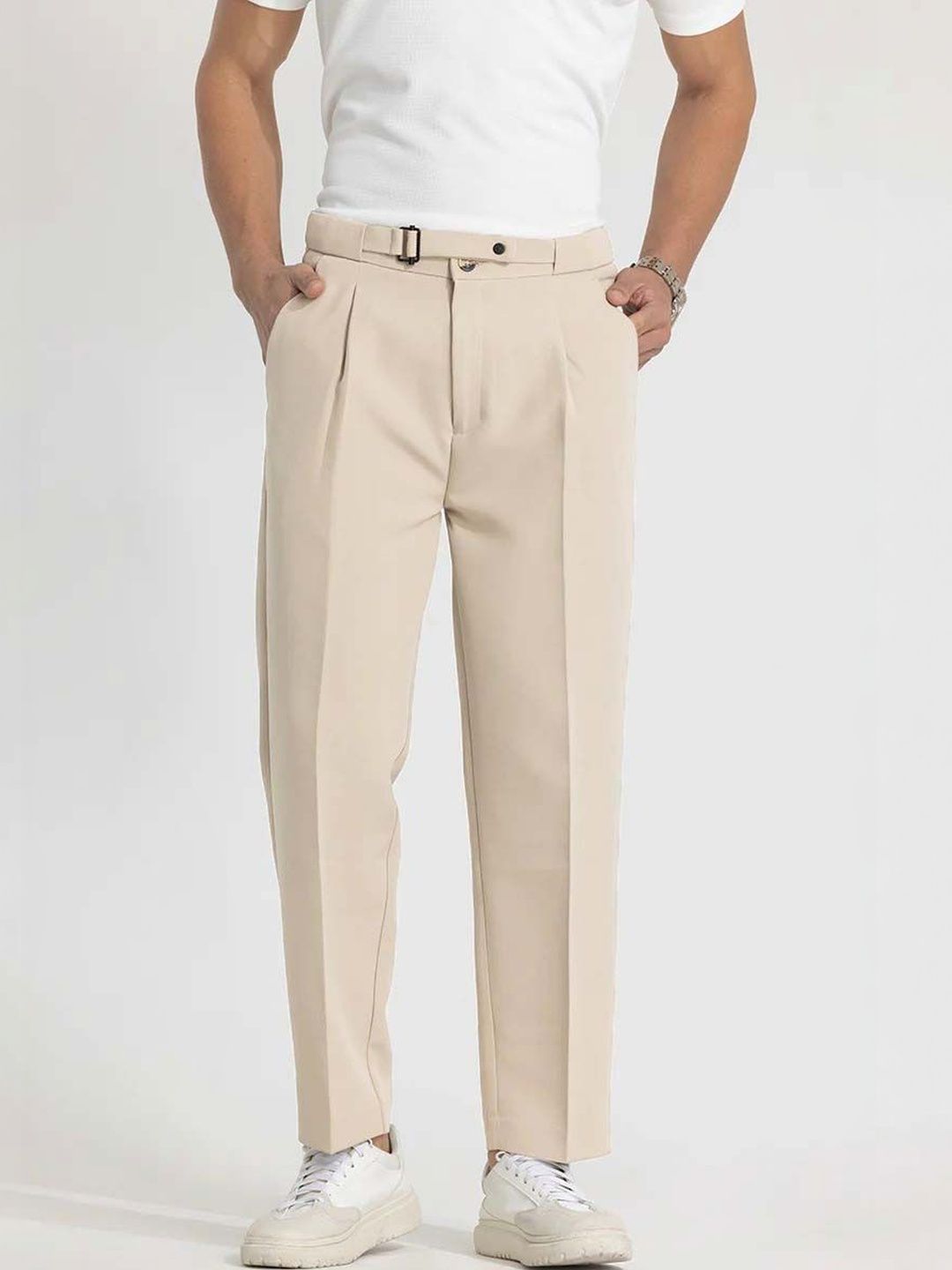 Men Straight Fit Wrinkle Free Pleated Trousers