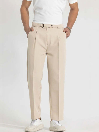 Men Straight Fit Wrinkle Free Pleated Trousers