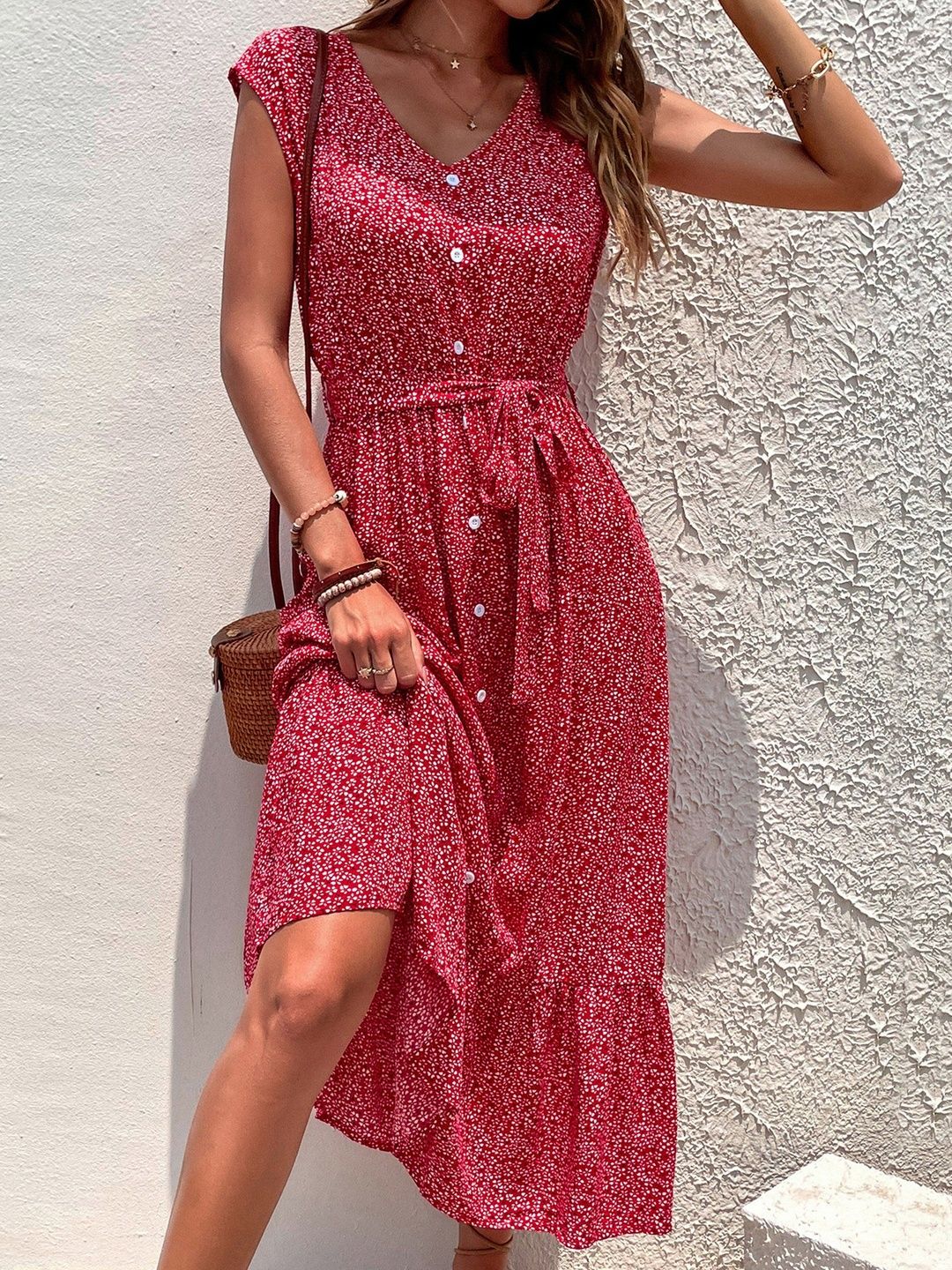 Floral Print A-Line Midi Dress
