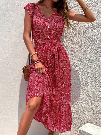 Floral Print A-Line Midi Dress