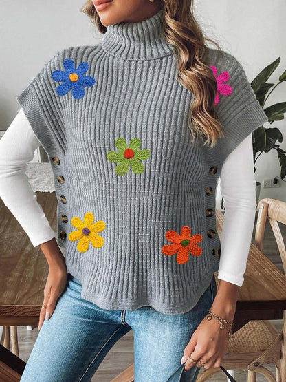 Women Colourblocked Ribbed Pullover with Applique Detail