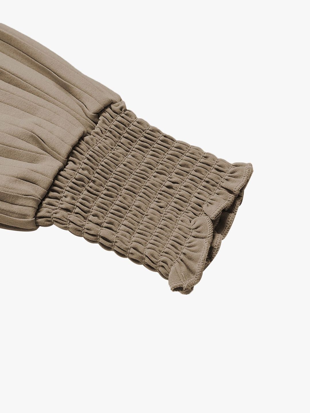 Women's Beige Elegant Pleated Sleeve Top