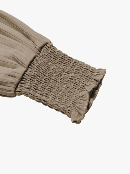 Women's Beige Elegant Pleated Sleeve Top