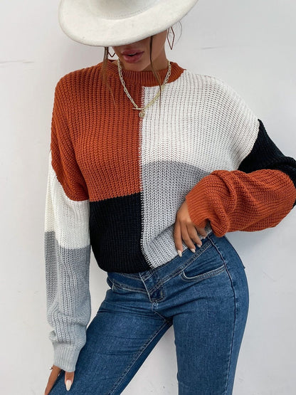Women's Brown Colourblocked Pullover Blend Printed