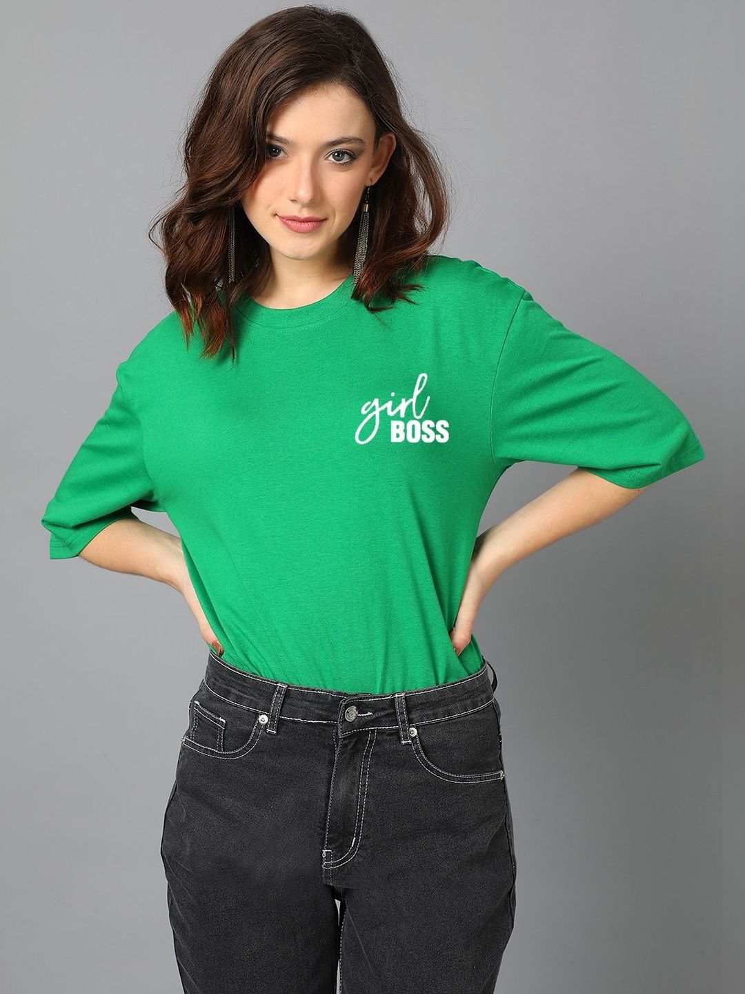 Women Typography Printed Drop-Shoulder Sleeves T-shirt