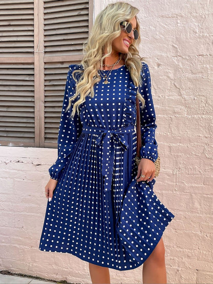 Women's Blue Nowi Polka Dot Print Fit & Flare Midi Dress