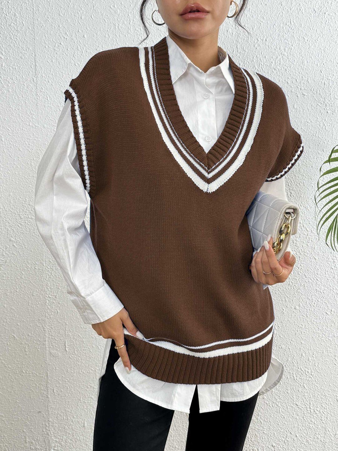 Women Striped Sweater Vest
