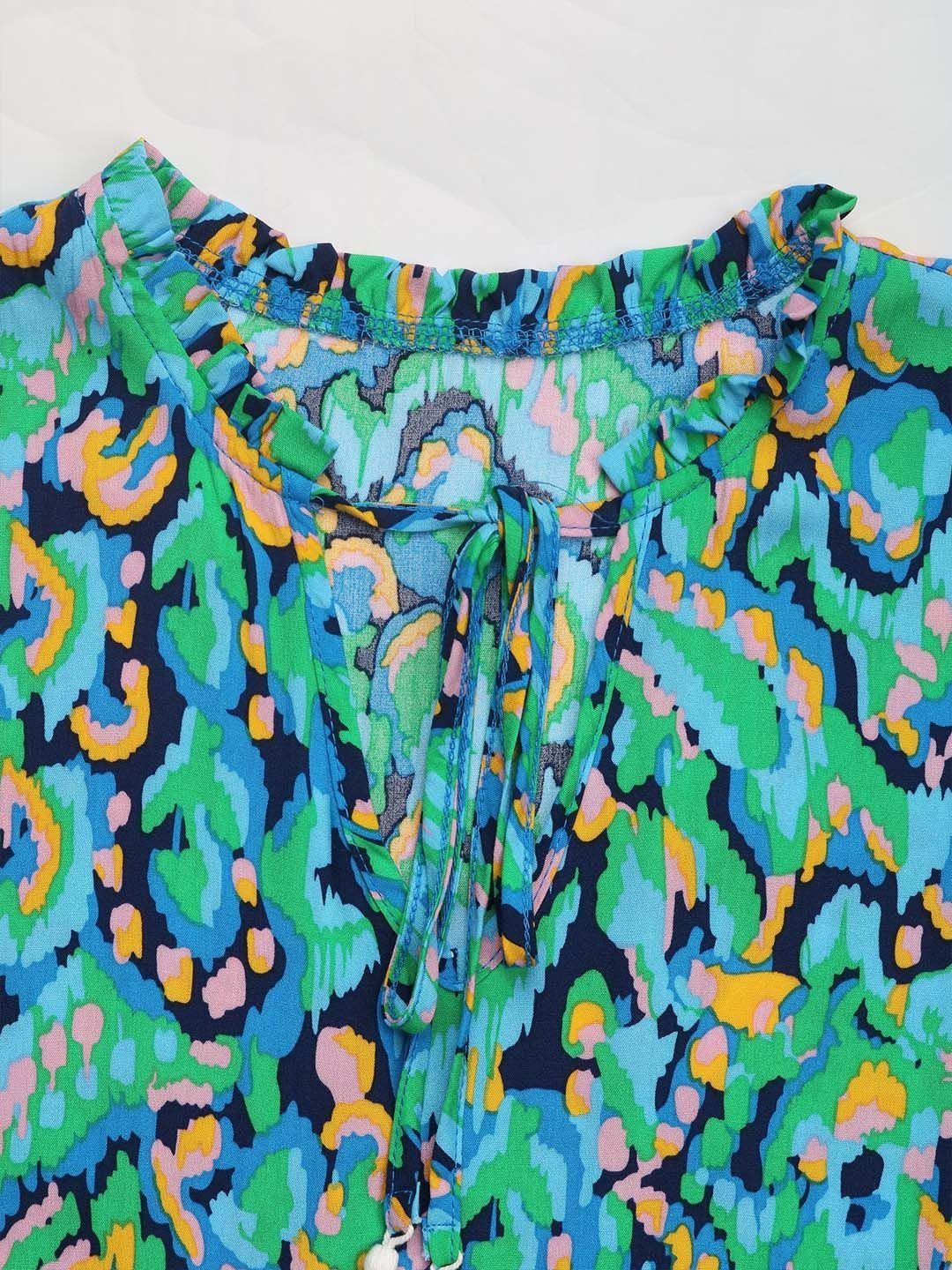 NOWI Printed Ruffled A-Line Midi Dress