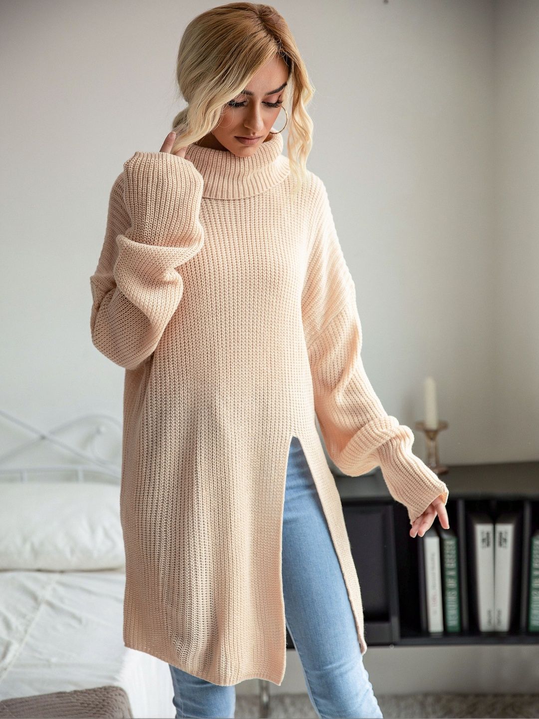 Women's Beige Nowi Women Longline Pullover
