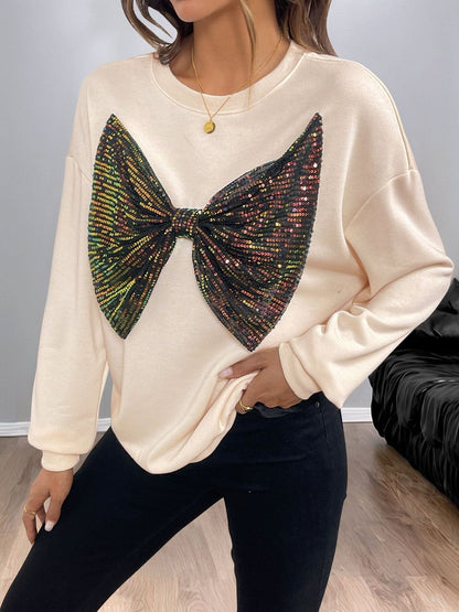 Embellished Sweatshirt in Beige Cotton - Nowi Korean Fashion