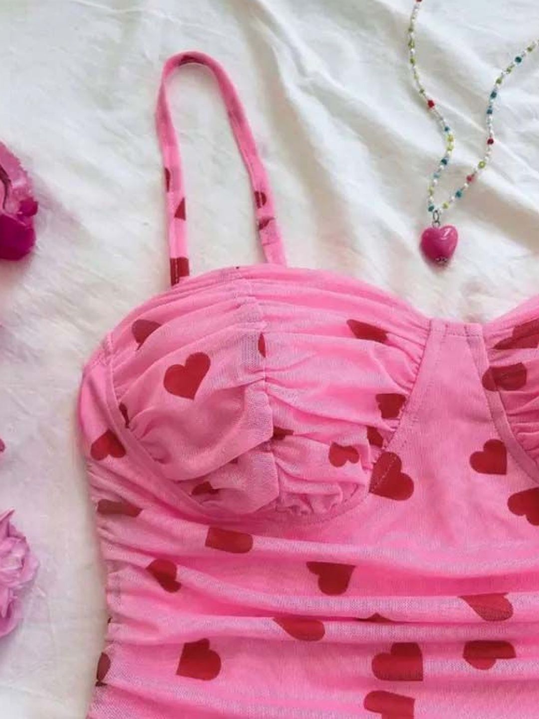 Pink Heart Print Bodycon Mini Dress