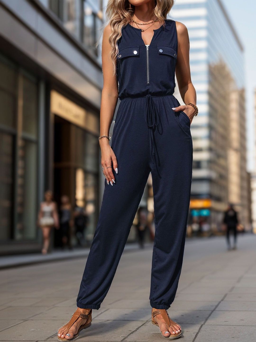 Shawl Neck Basic Jumpsuit