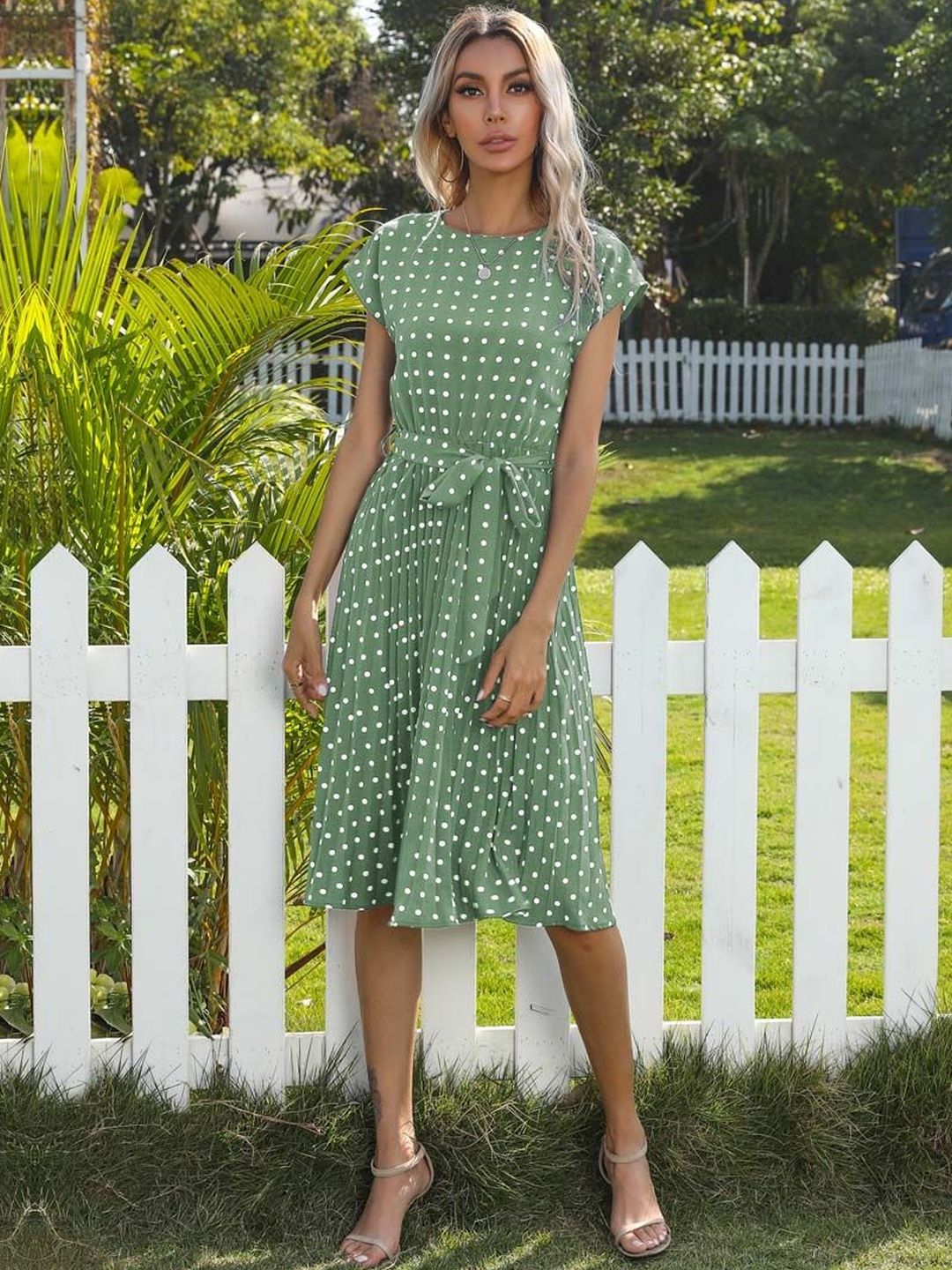 NOWI Polka Dot Print Fit & Flare Midi Dress