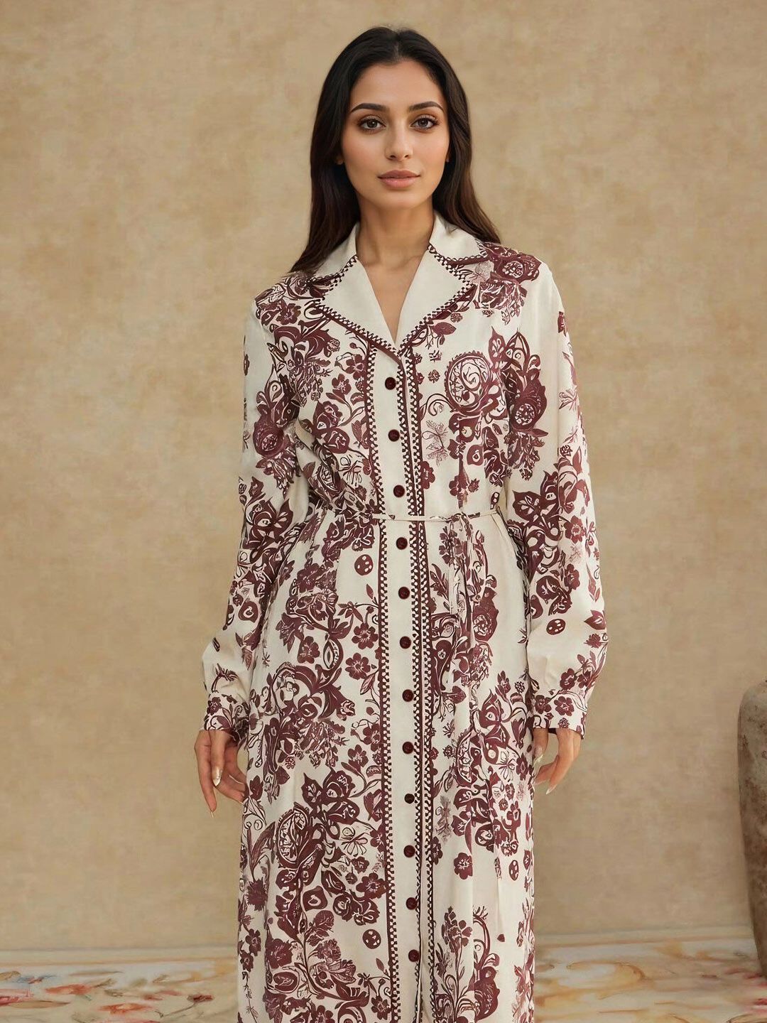 Floral Print Shirt Maxi Dress