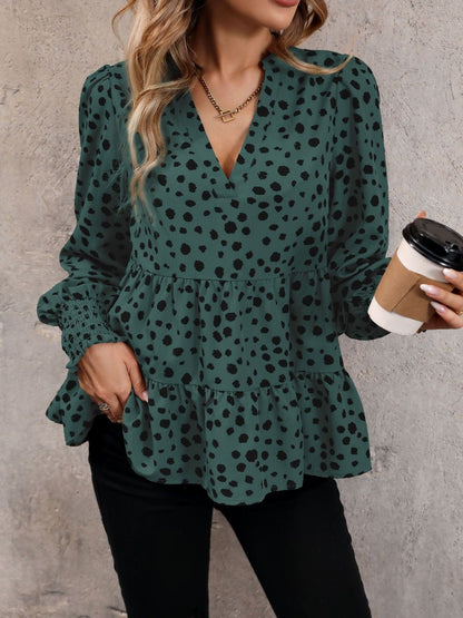 Women's Green Animal Print Peplum Top