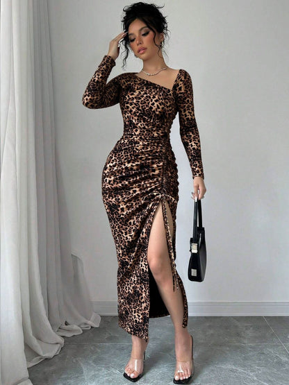 NOWI Animal Print Bodycon Midi Dress
