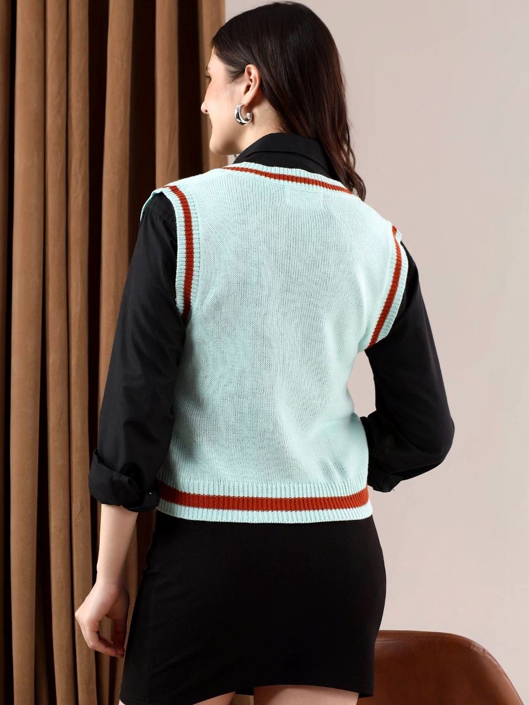 NOWI Women Woollen Crop Sweater Vest