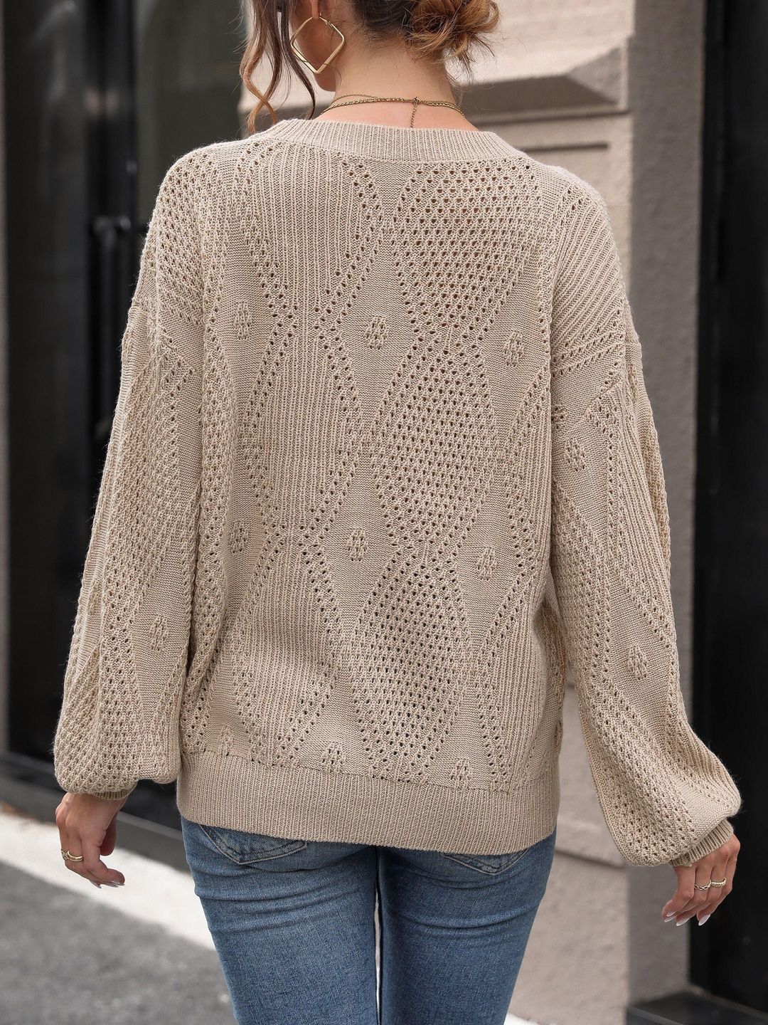 Women's Beige Pullover Blend Printed Regular Fit