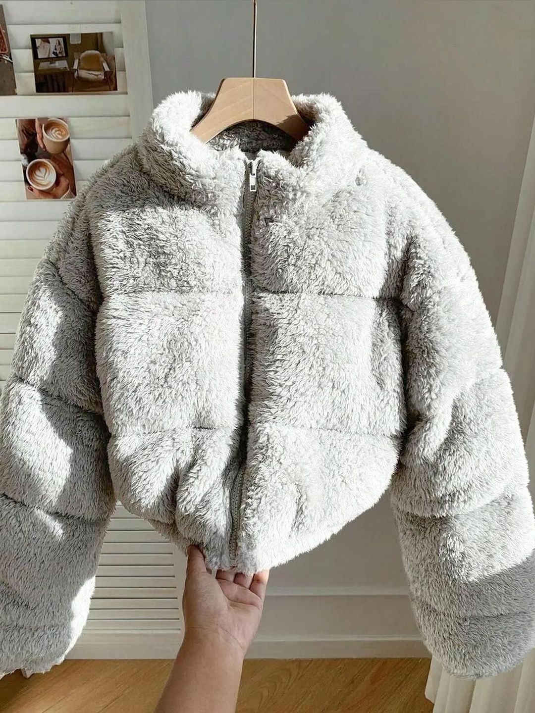 NOWI Women Woollen Lightweight Crop Puffer Jacket