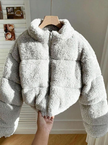 NOWI Women Woollen Lightweight Crop Puffer Jacket