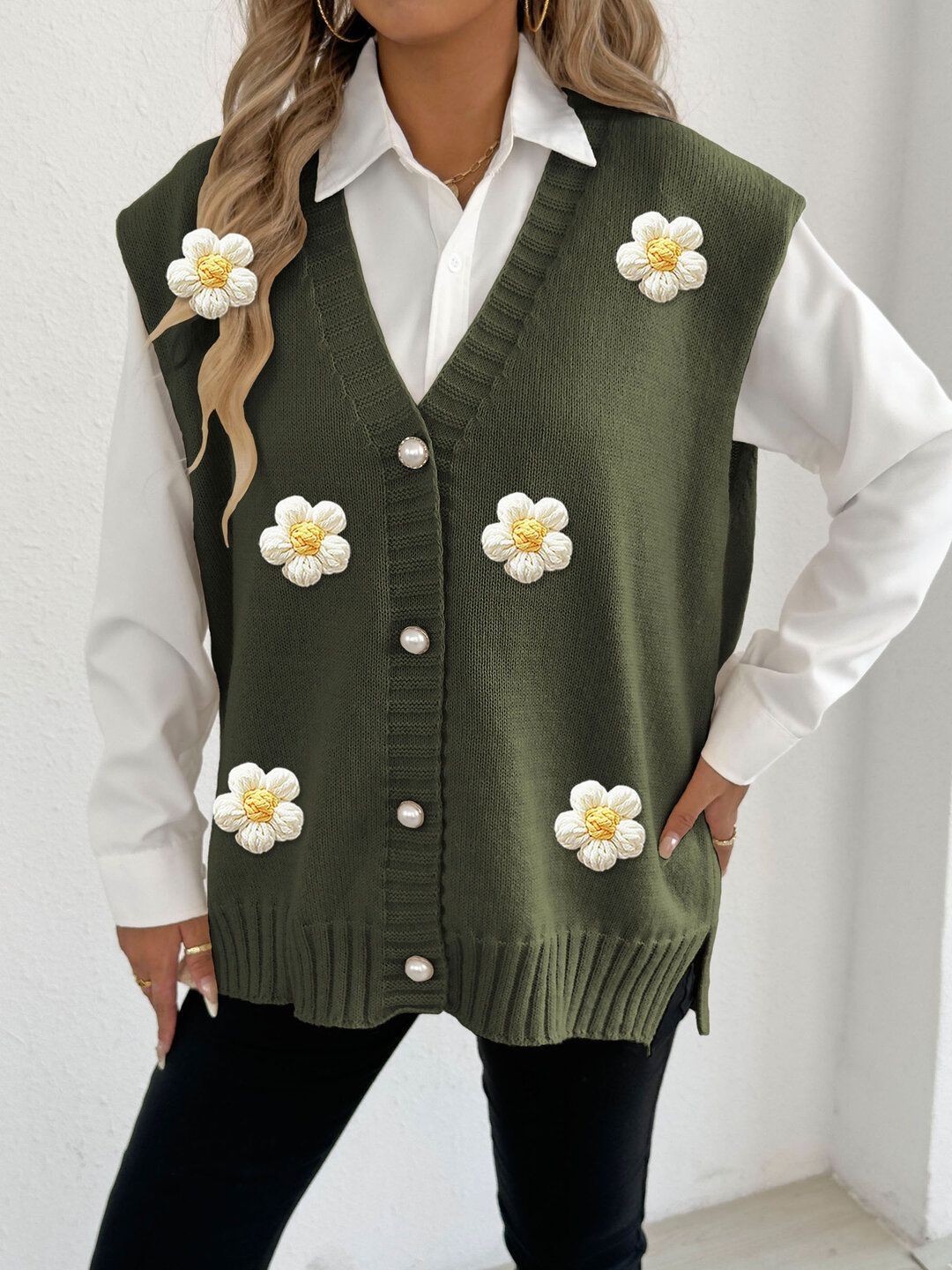 Women Sweater Vest with Embellished Detail