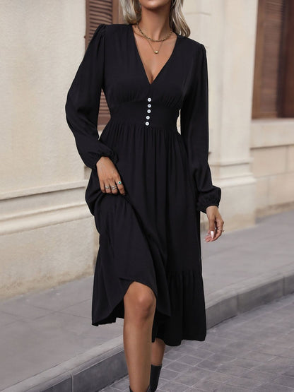 Women's Black Fit & Flare Midi Dress Blend Printed