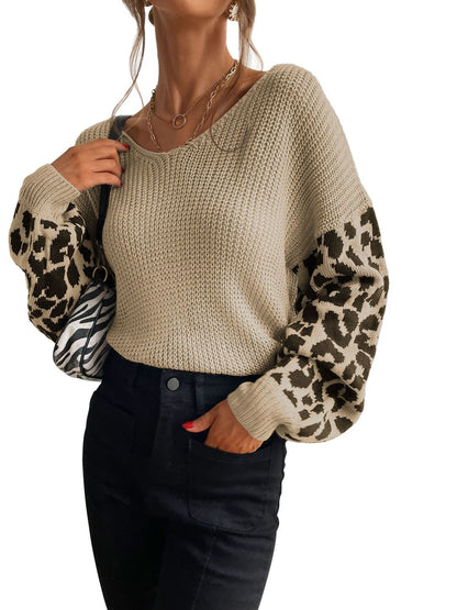 Women's Beige Animal Printed Pullover Blend Regular Fit