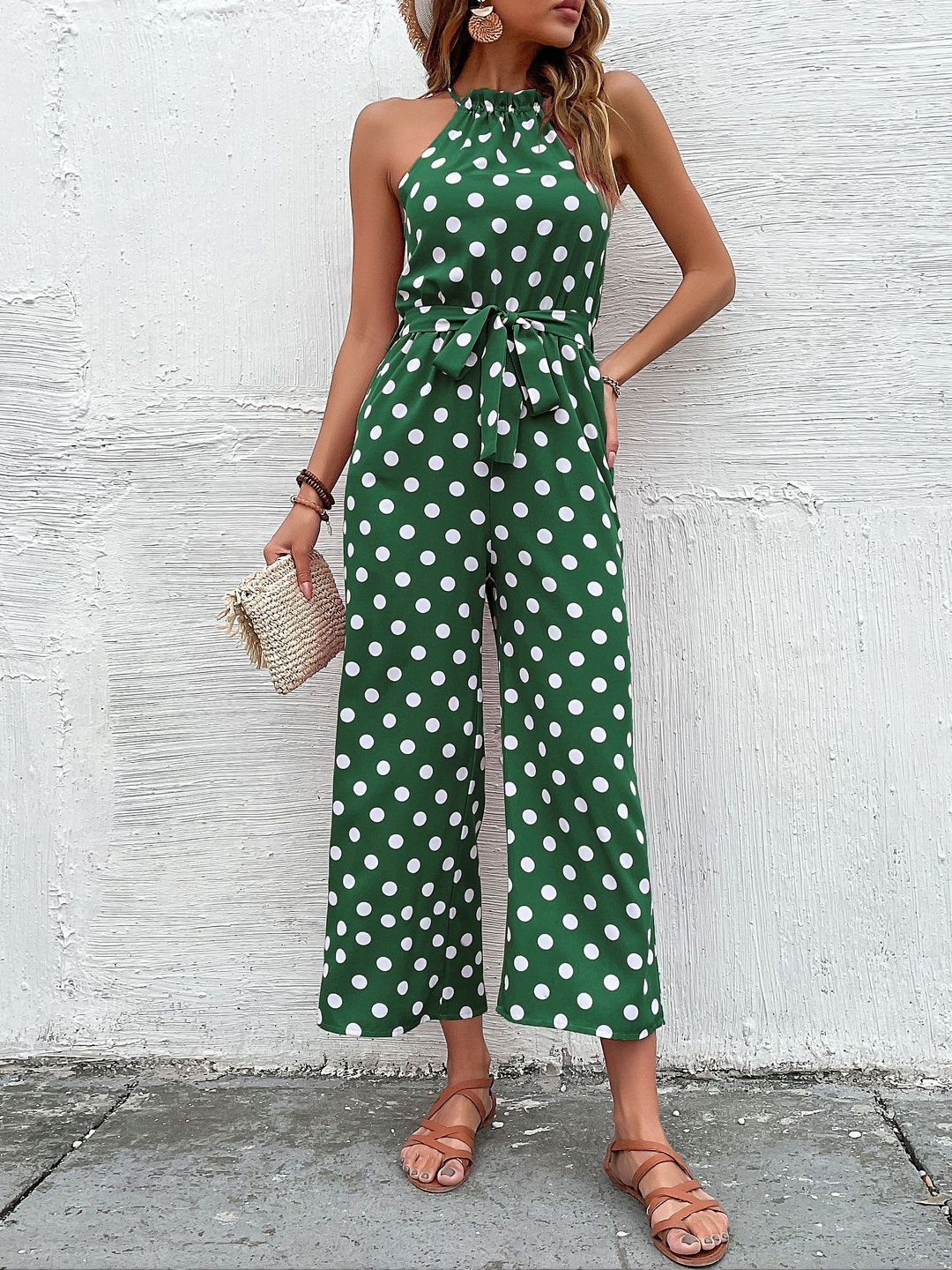 Halter Neck Printed Basic Jumpsuit