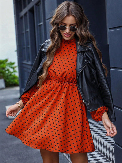 Polka Dot Print A-Line Dress