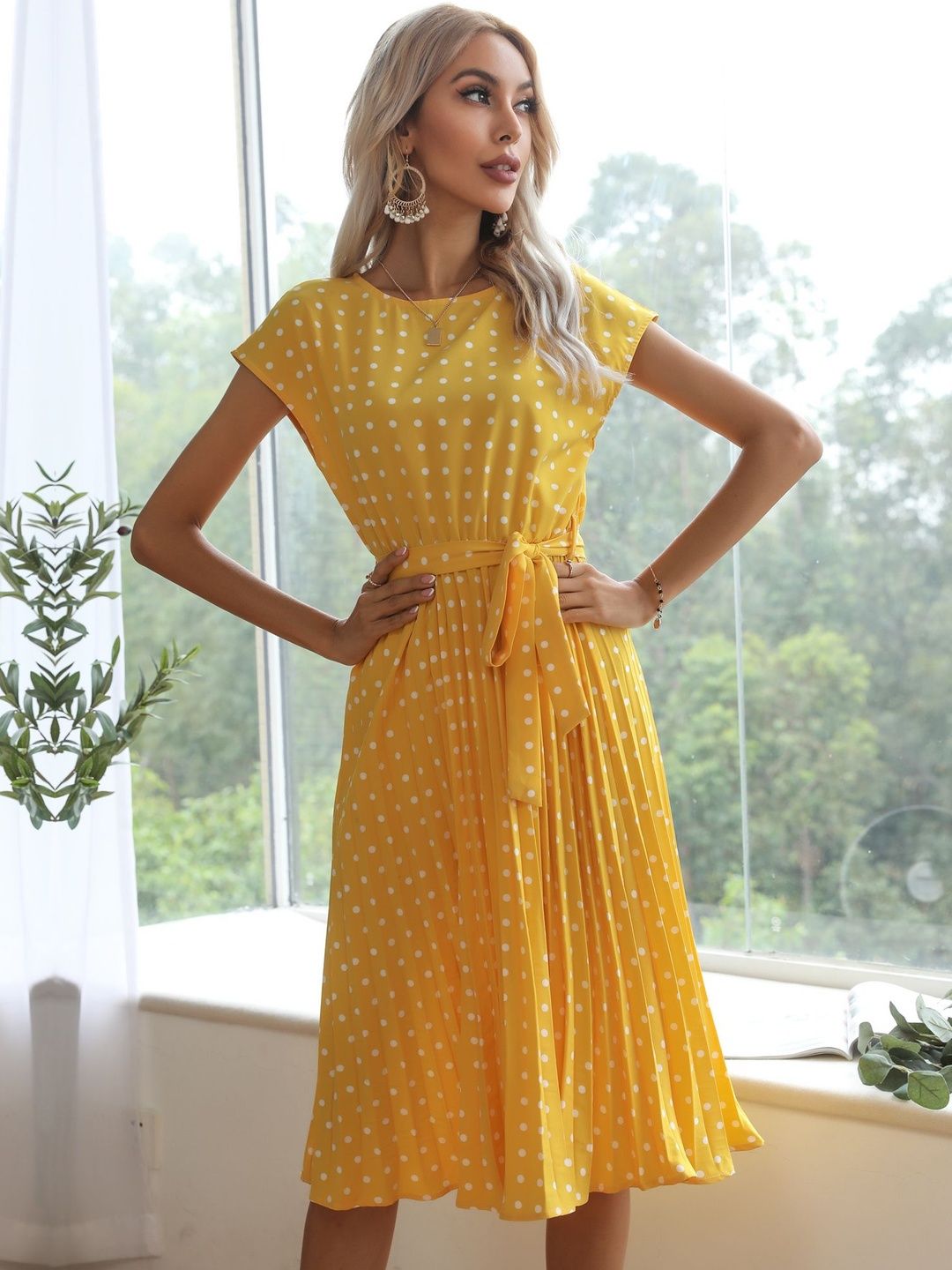Polka Dot Print Fit & Flare Midi Dress
