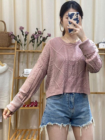 Women's Pink Cable Knit Crop Pullover
