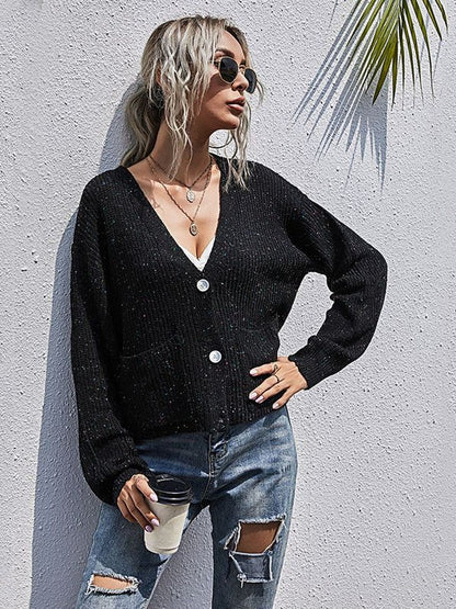Speckled Cardigan in Black - Nowi Korean Fashion