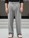 Men Pleated Trousers in grey, relaxed fit, stylish korean pants for men, perfect for casual or formal wear.