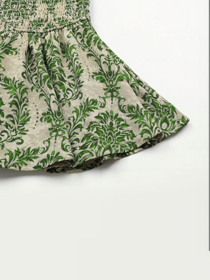 Women's Green Print Cotton Peplum Top