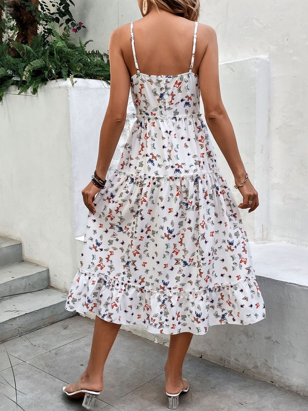 Print Ruffled Fit & Flare Midi Dress