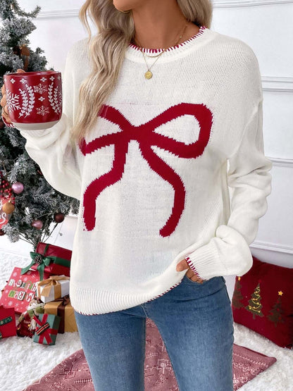 Women's White Round Neck Printed Pullover