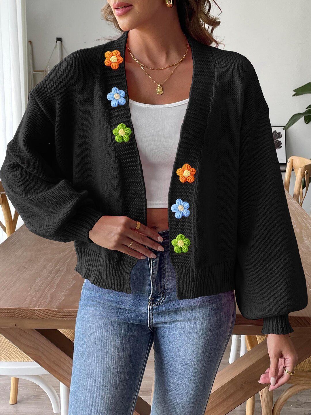 Women Cardigan with Applique Detail