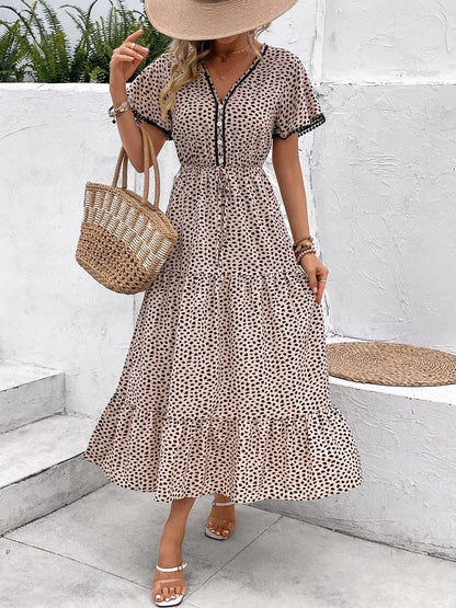 Polka Dot Print Ruffled Fit & Flare Midi Dress