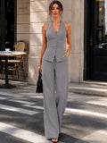 Grey Striped Halter Neck Vest Top with Palazzos