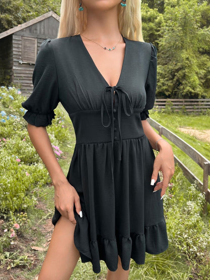 Puff Sleeve Ruffled Fit & Flare Mini Dress