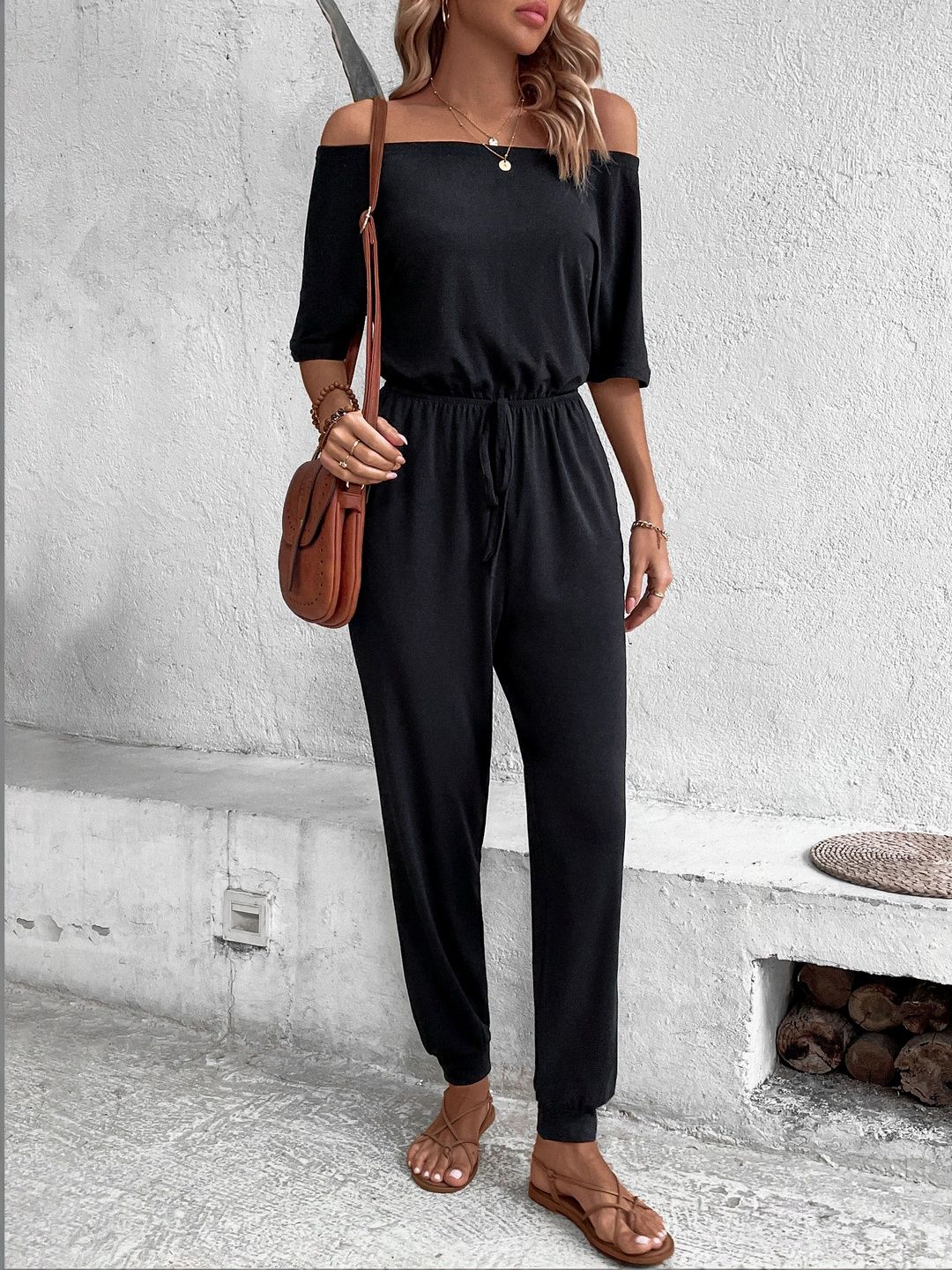 Off-Shoulder Basic Jumpsuit
