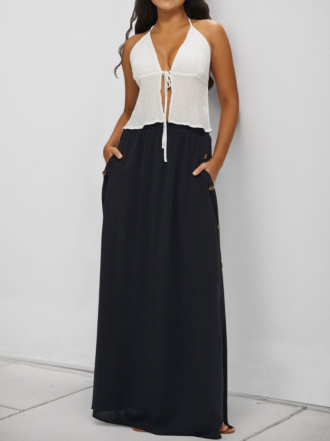 NOWII Flared Mid Rise Maxi Skirts